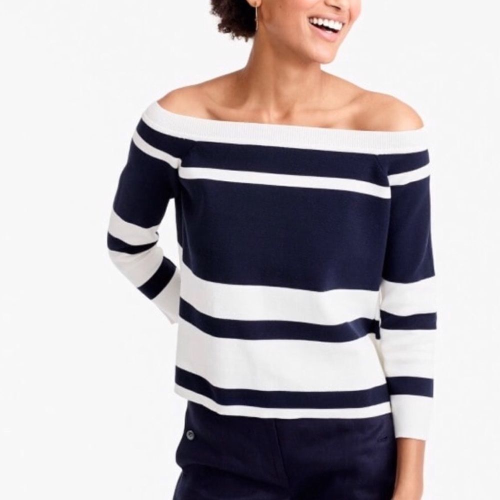 J. Crew striped off shoulder knit top